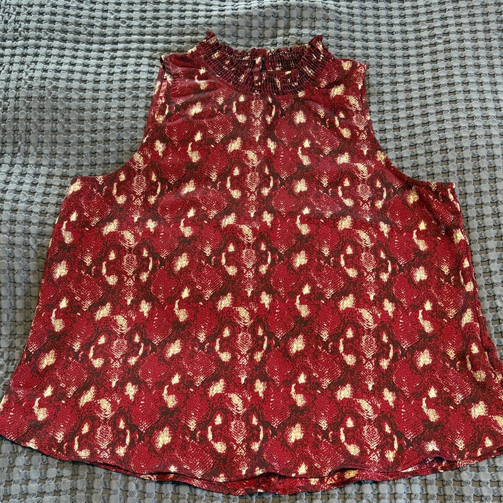 Allison Joy Maroon, Black and Gray Sleeveless Blouse
